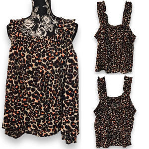 NWT Who What Wear Square Neck Flare Tank Leopard   Women’s 2X Black